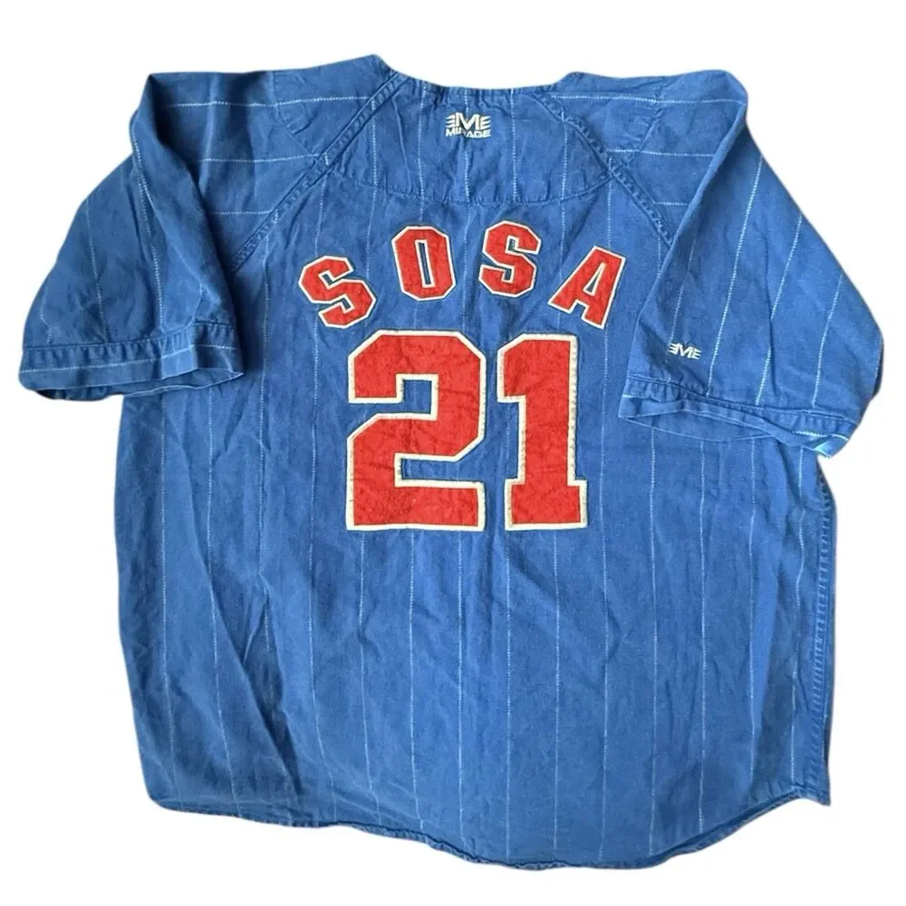 Vintage Chicago Cubs Sammy Sosa Jersey Large, Mirage Mens Blue Cotton Button Up - Picture 3 of 10